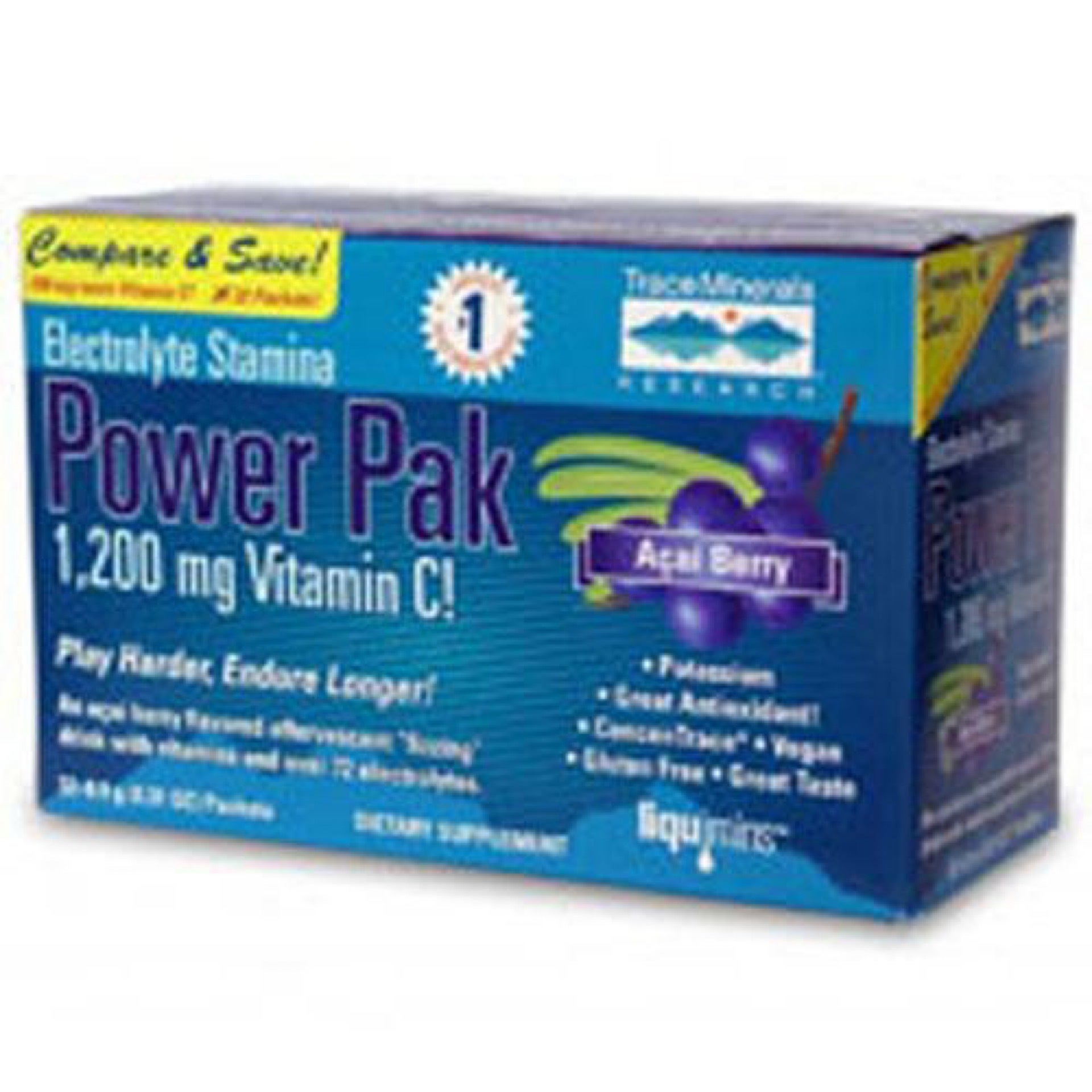 Trace Minerals Power Pak Electrolyte Powder Packets 1200mg Vit C